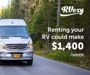 RV parked on a scenic road, ready to be listed for rent